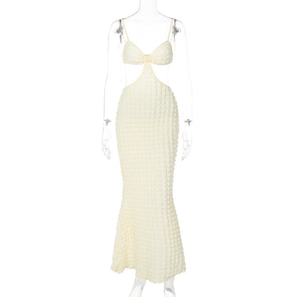 Clothing Color Suspenders Hollow Out Cutout Slim Fit Maxi Dress for