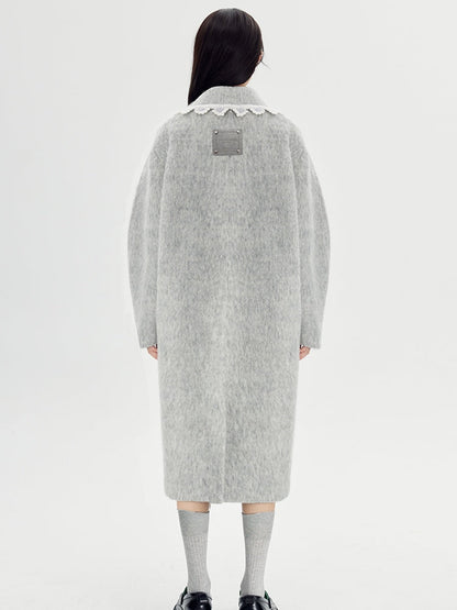 Wool Coat With Lace Lapel