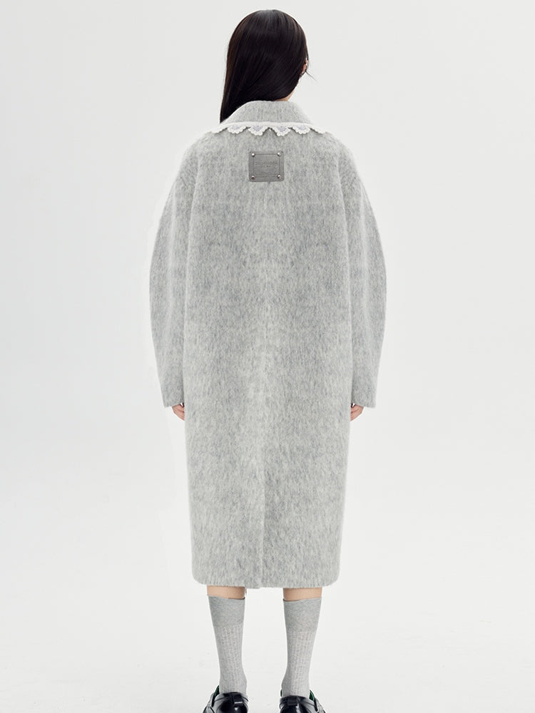 Wool Coat With Lace Lapel