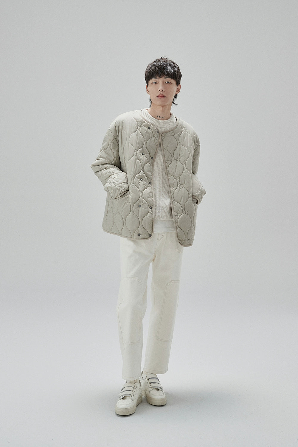 Cream Cable Knit Sweater With Chevron Pattern