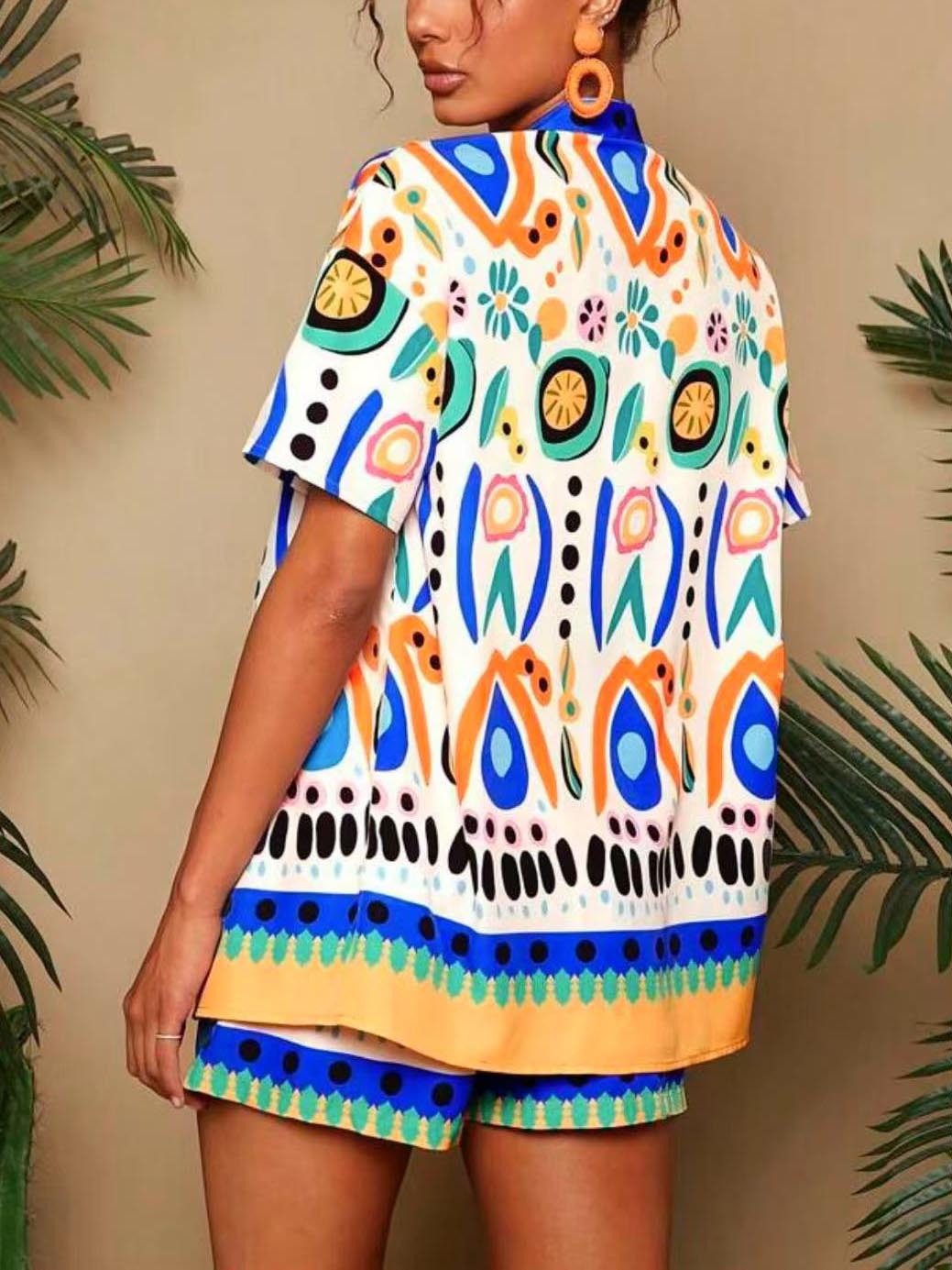 Personalized Graffiti Print Shorts Two-piece Set