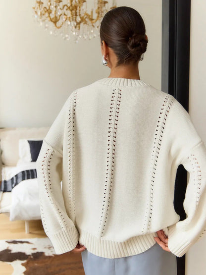 Hollow Knit Crewneck Sweater