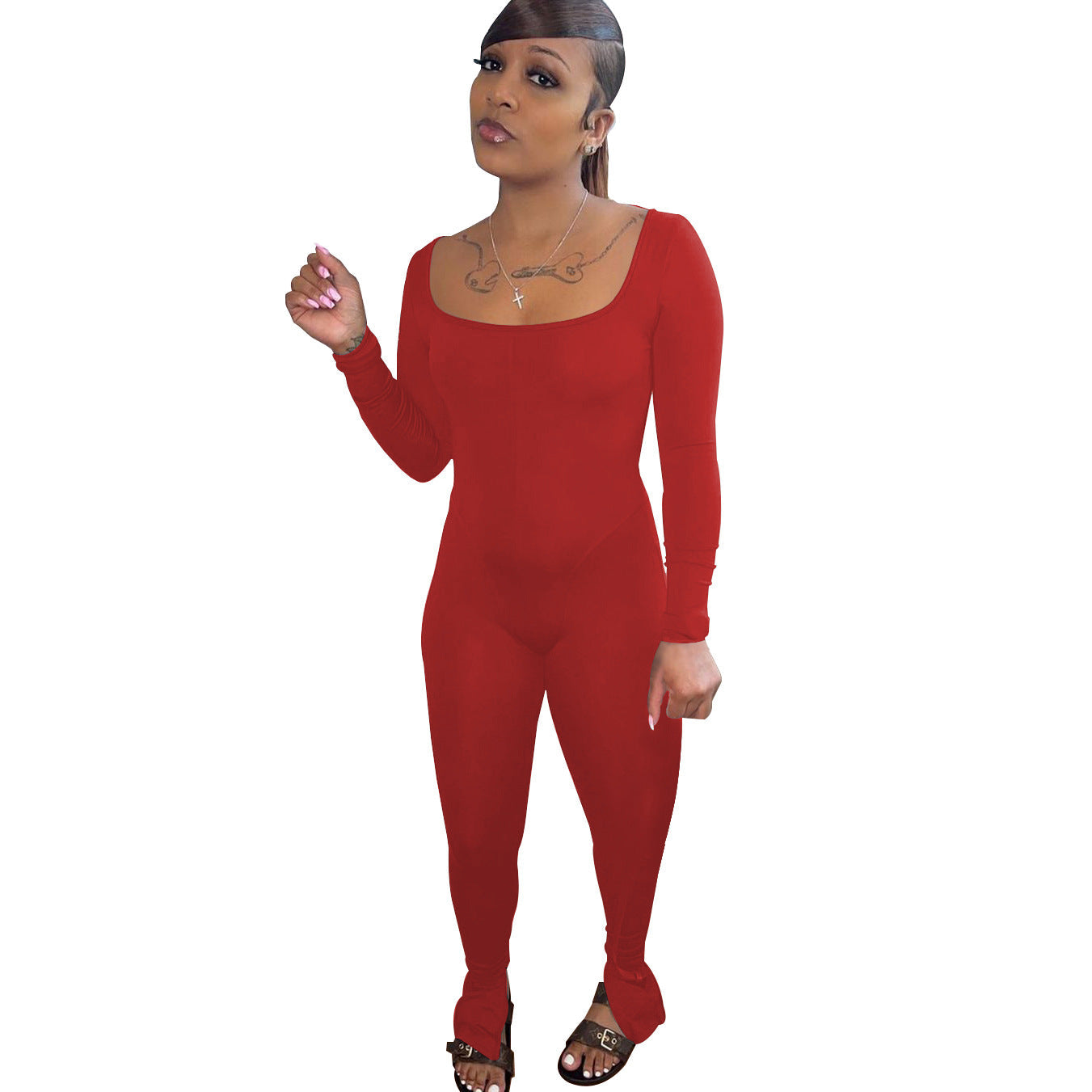 Backless Neck Trousers Color High Elastic Fabric Sports Yoga Jumpsuit