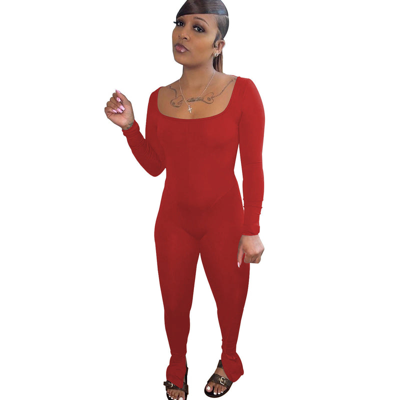 Backless Neck Trousers Color High Elastic Fabric Sports Yoga Jumpsuit