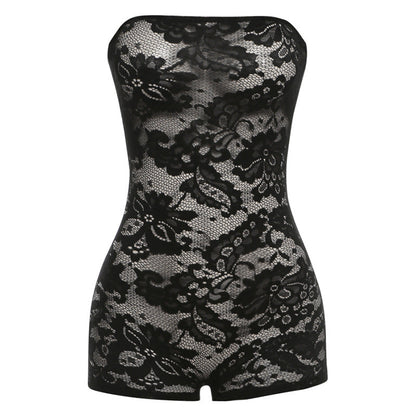 Spring Clothing See Through Lace Jacquard Tube Top Tight Jumpsuit