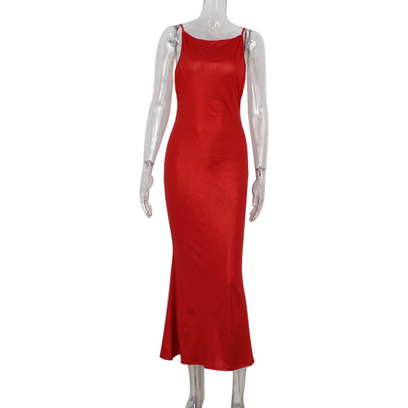 Fashionable Clothing Red Elegance Sleeveless Maxi Dress Slim Fit Backless Evening Dress for