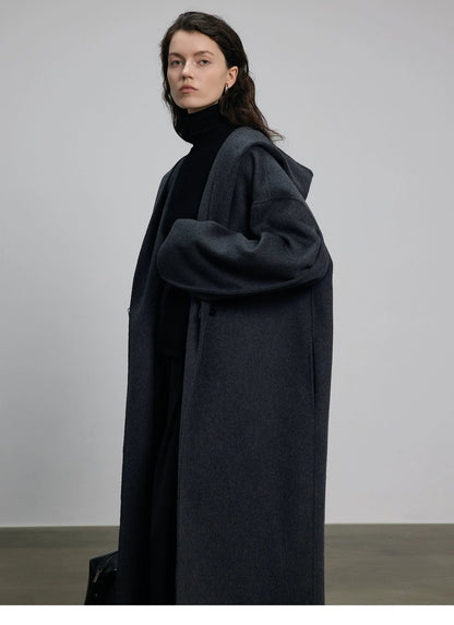 Hooded Long Woolen Coat