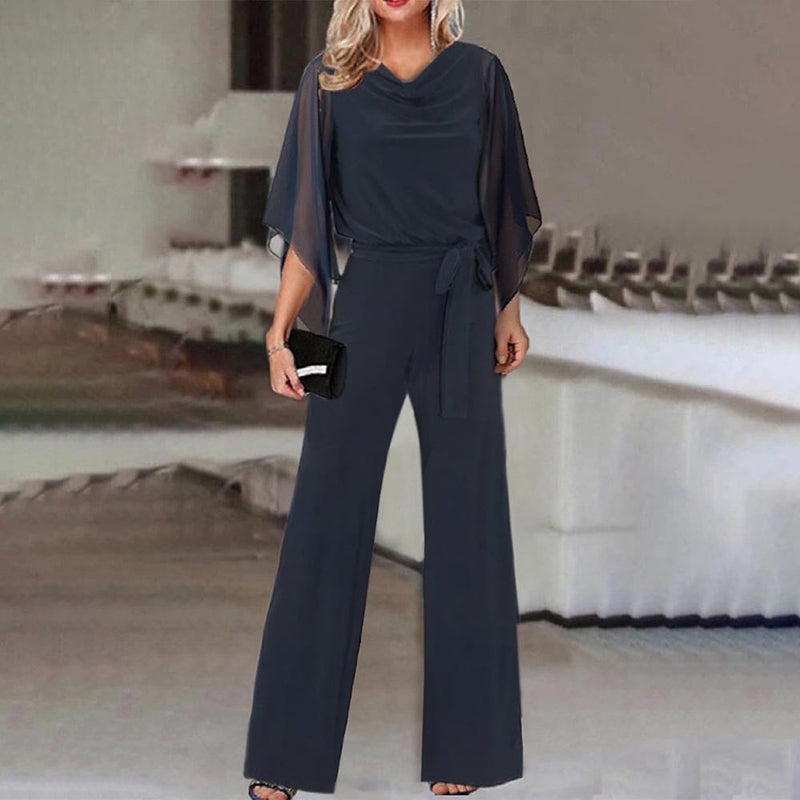 Summer Color High Waist Lace Up Jumpsuit Straight Leg Pants