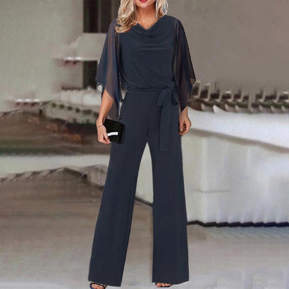 Summer Color High Waist Lace Up Jumpsuit Straight Leg Pants