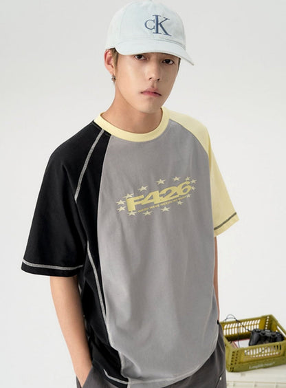 Asymmetric Contrast Stitch T-shirt