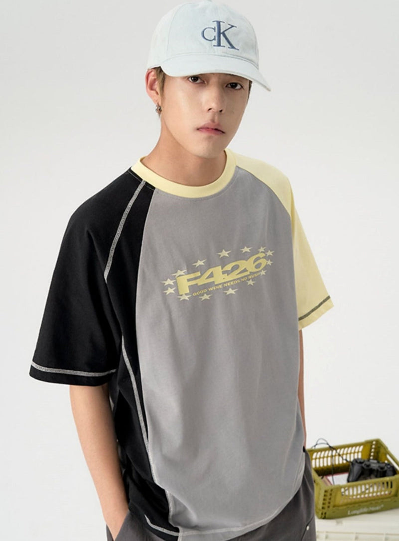 Asymmetric Contrast Stitch T-shirt