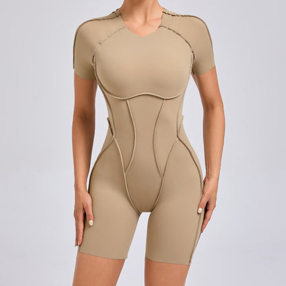 Three Dimensional Beauty Sports Yoga Jumpsuit One Piece Tight Short Sleeve Hollow Out Cutout Out Beauty Back Jumpsuit Fitness Clothes