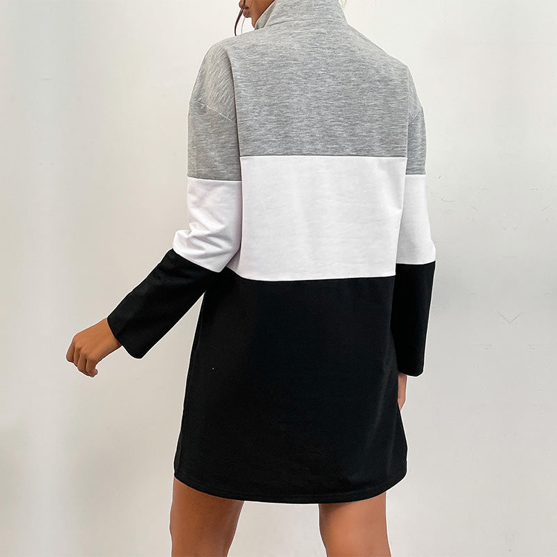 Autumn Wear Long Sleeve Contrast Color Sweatshirt Dress