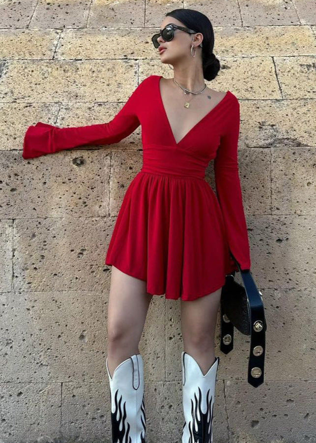 Amara - Long-sleeve Wrap Mini Dress