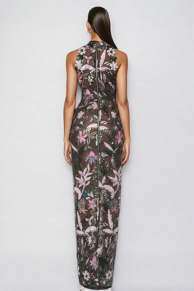 Charkd Lace Embroidered Flower Maxi Dress