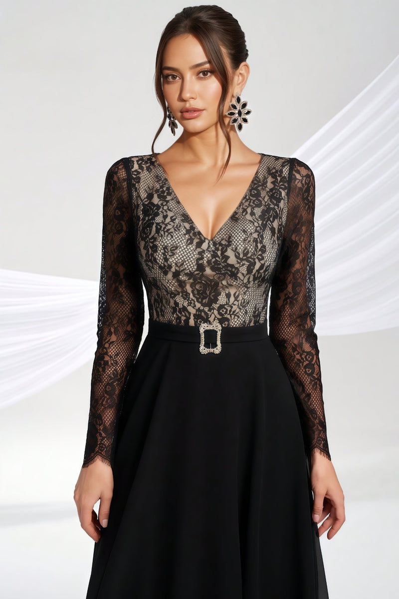 Abel Black Long-sleeve Lace Maxi Dress