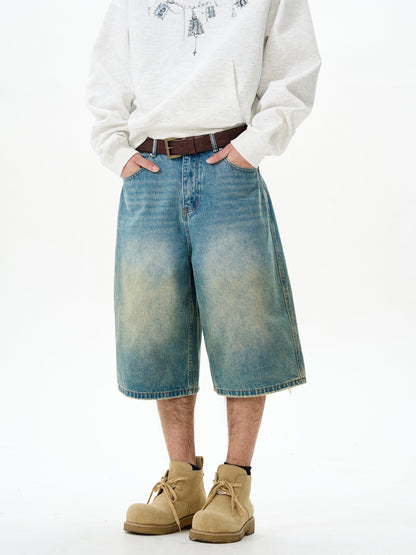 Faded Denim Wide Leg Shorts