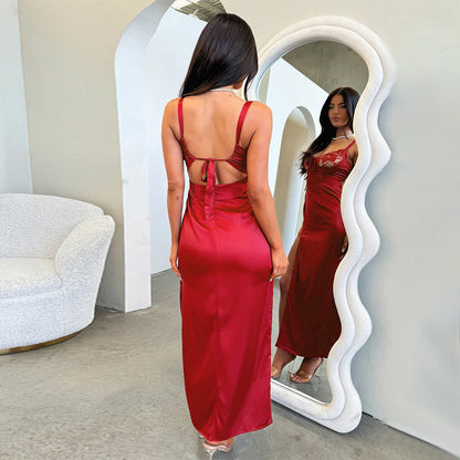 Maxi Dress Socialite Slim Satin Split Sling Dress