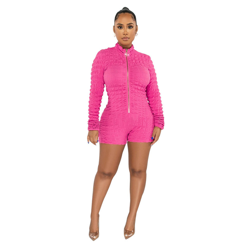Wear Color Long Sleeve Faux Coat Shorts Jumpsuit