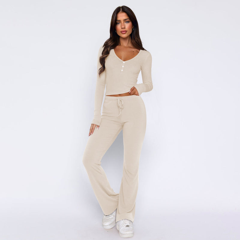 Sweet Spicy Long Sleeved Shirt Pants Two Piece Set Set