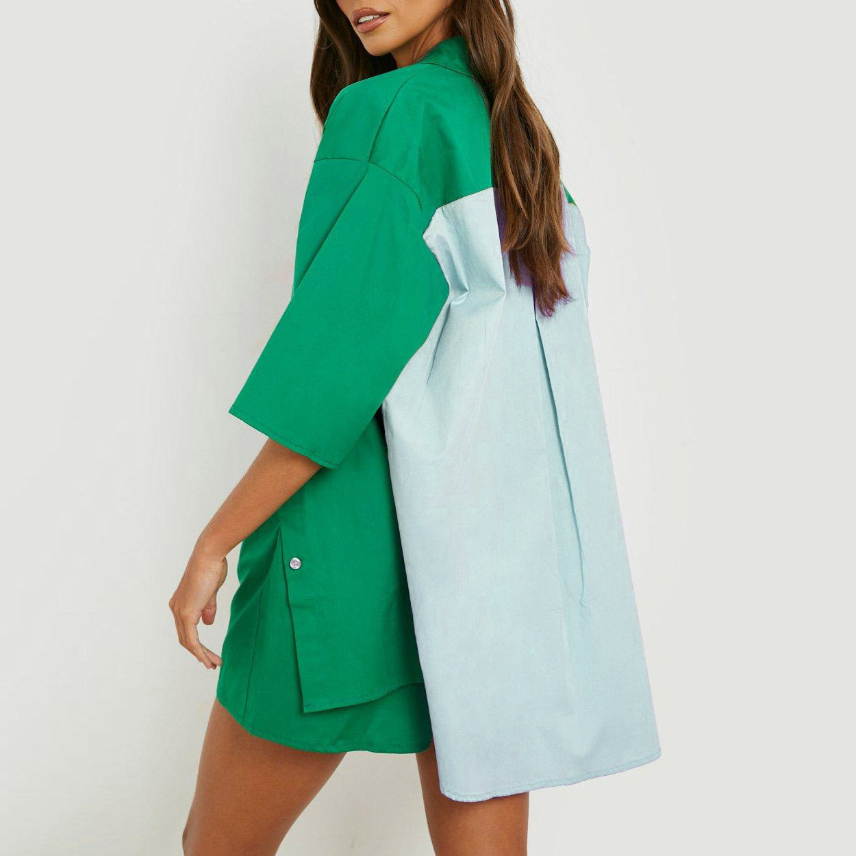 Spring Summer Set Color Matching Super Half Length Sleeve Shirt Top Elastic Waist Shorts Two Piece Set