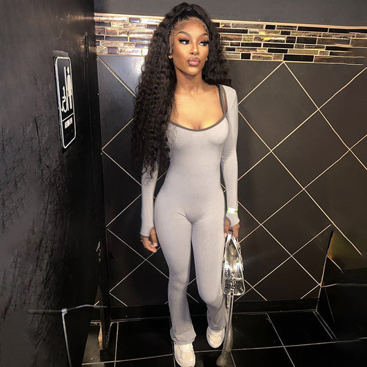 Wear Popular Square Collar Sleeveless Tight Top Jumpsuit