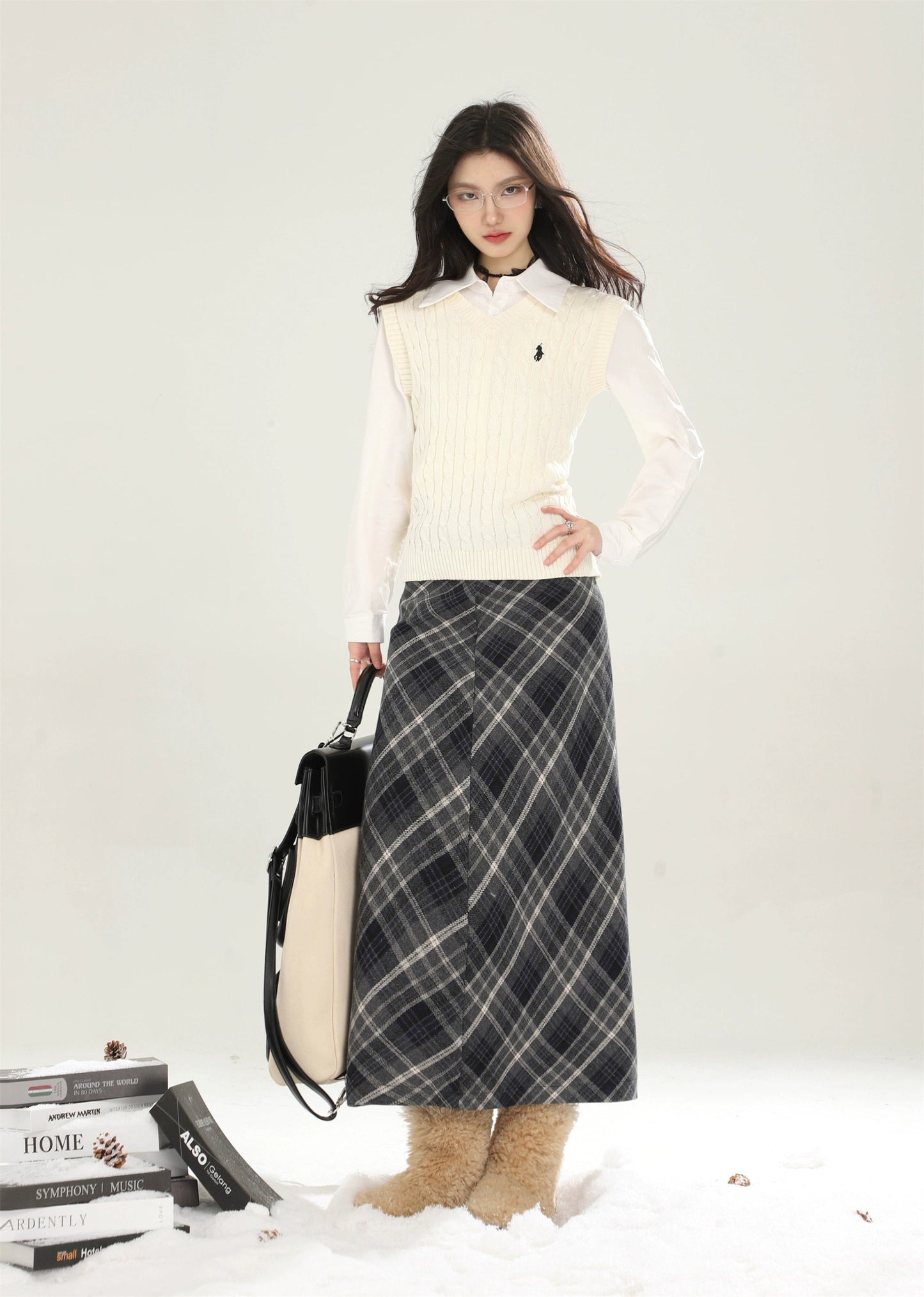 High-waisted Plaid Skirt