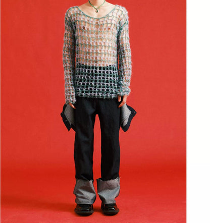 Two-tone Open Knit Sweater