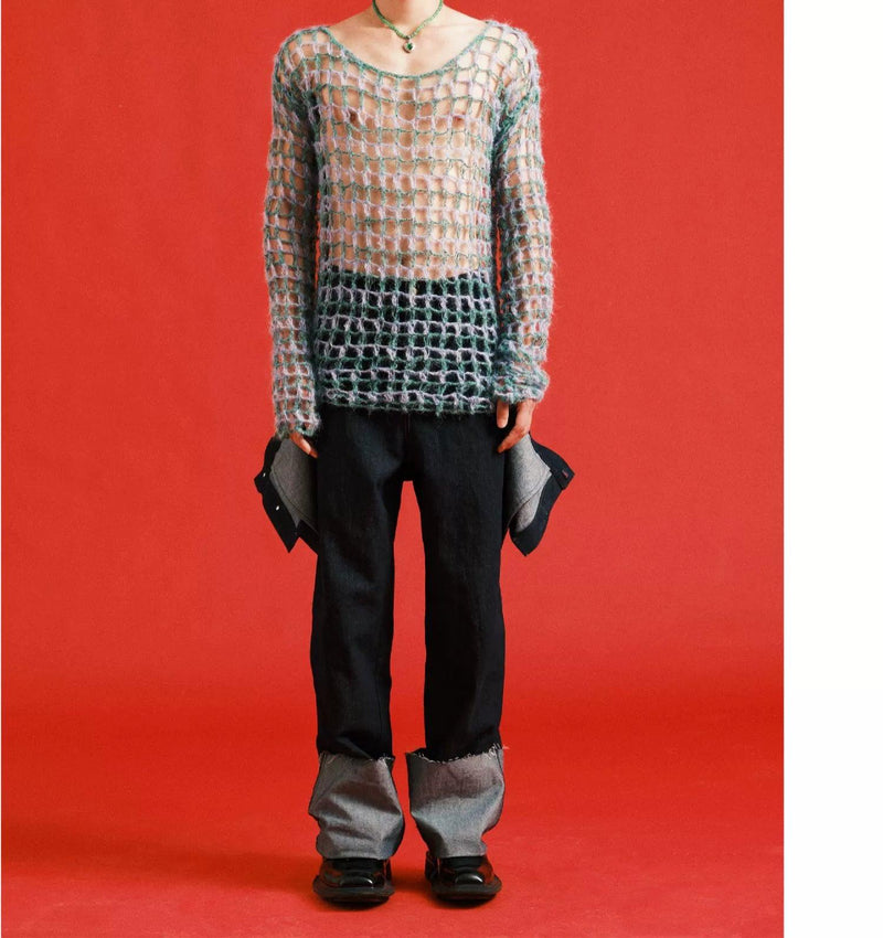 Two-tone Open Knit Sweater