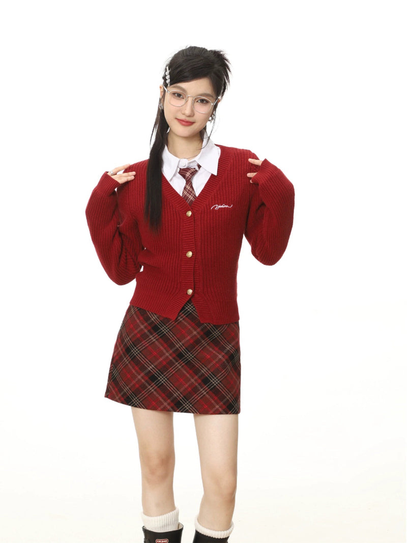French Plaid Wool Mini Skirt