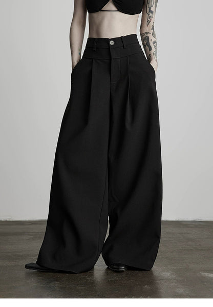 Black Pleated Wide-leg Pants