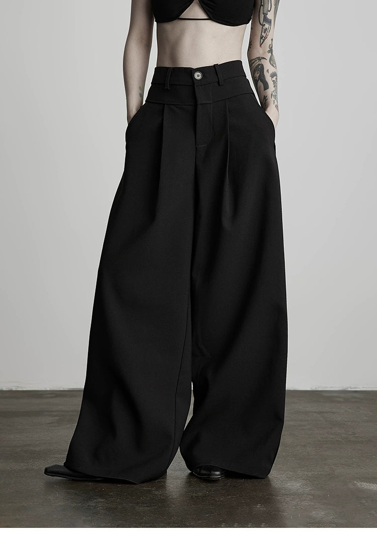 Black Pleated Wide-leg Pants