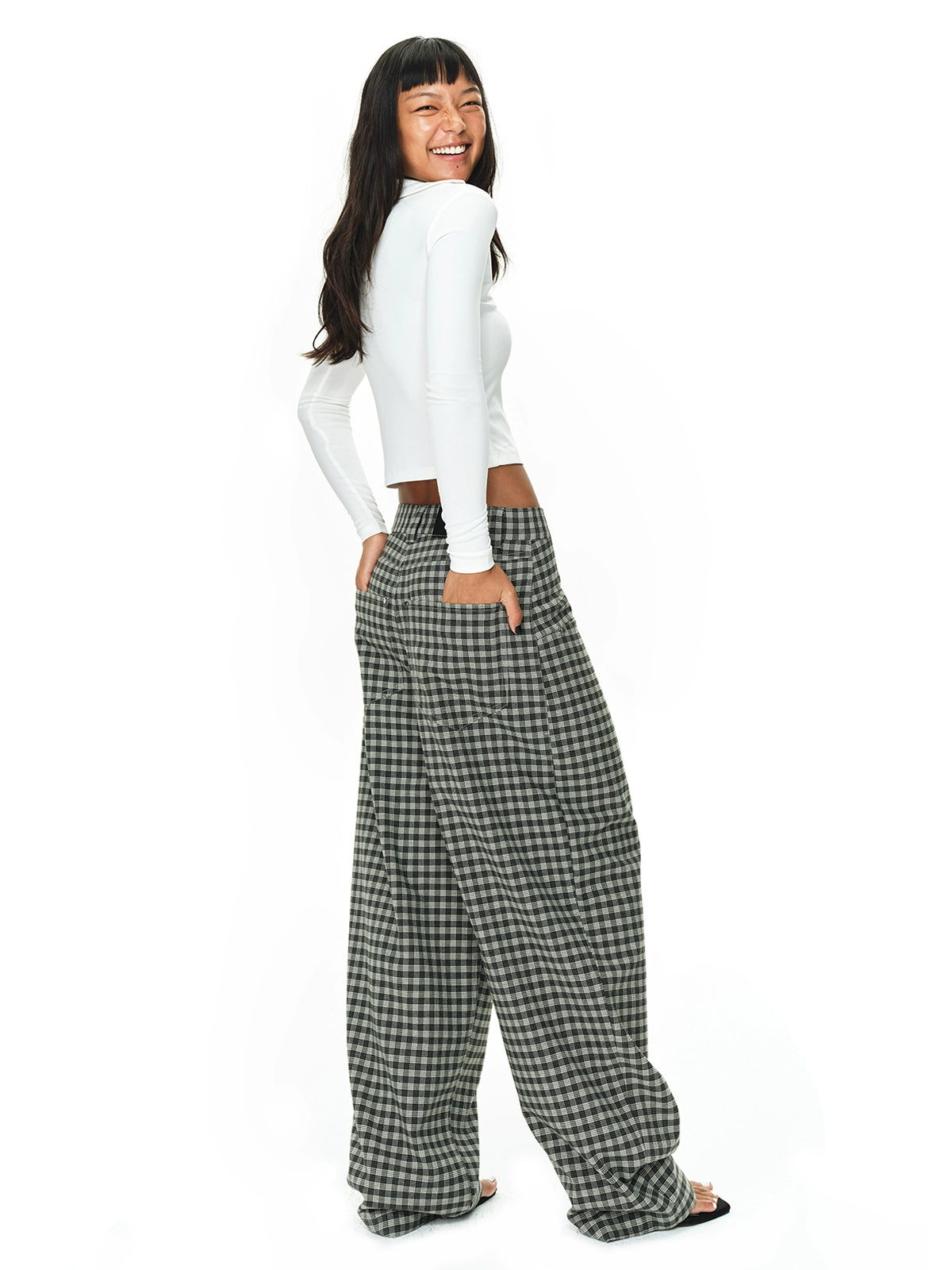 Grey and Black Checkered Loose Pants