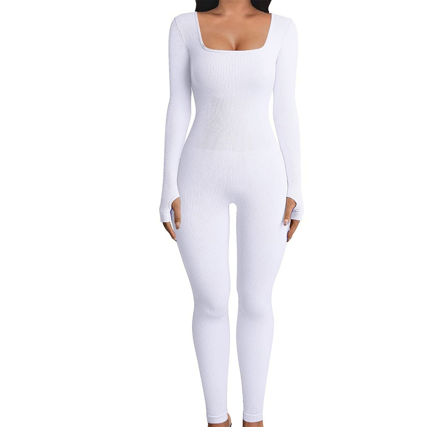Clothing Jumpsuit Autumn Winter Thread Square Collar Hip Raise Slim Fit Jumpsuit
