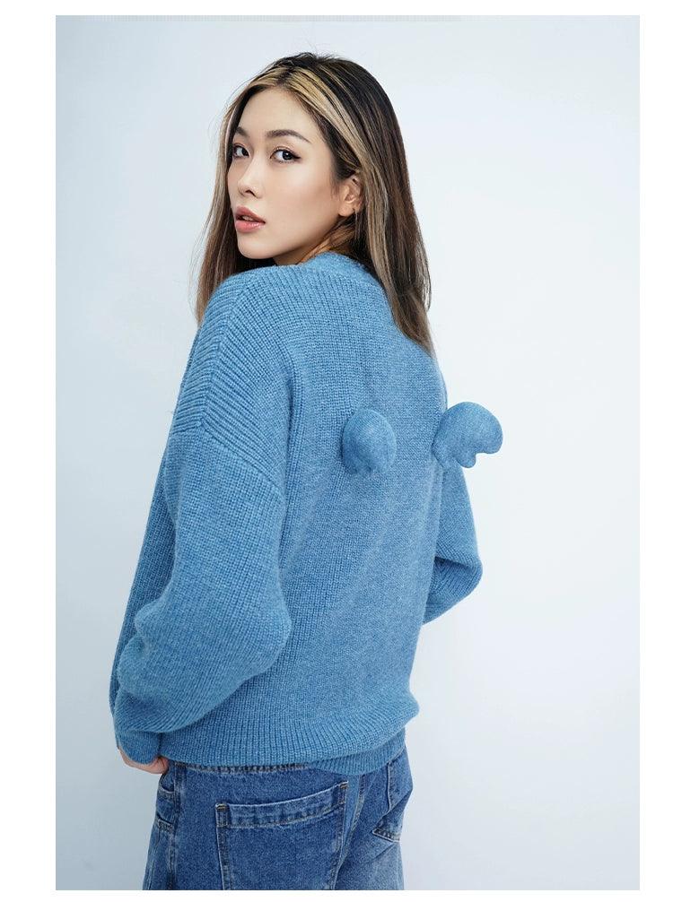 Oversized Fuzzy Cardigan With Pom-pom Detail