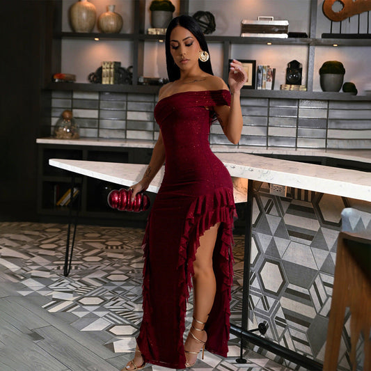 Clothing Slim Fit Slit Dress Off the Shoulder Maxi Dress