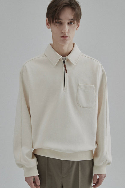 Half-zip Polo Collar Pocket Oversized Sweatshirt