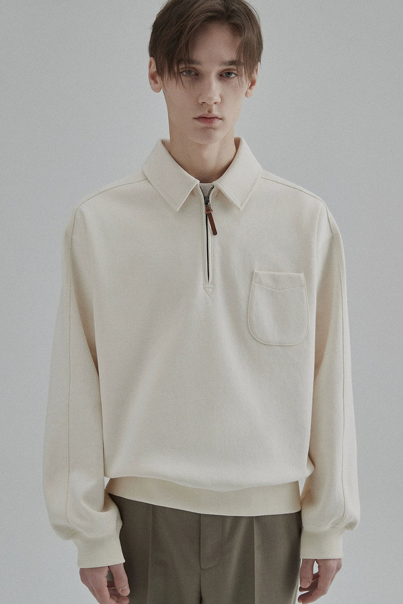 Half-zip Polo Collar Pocket Oversized Sweatshirt