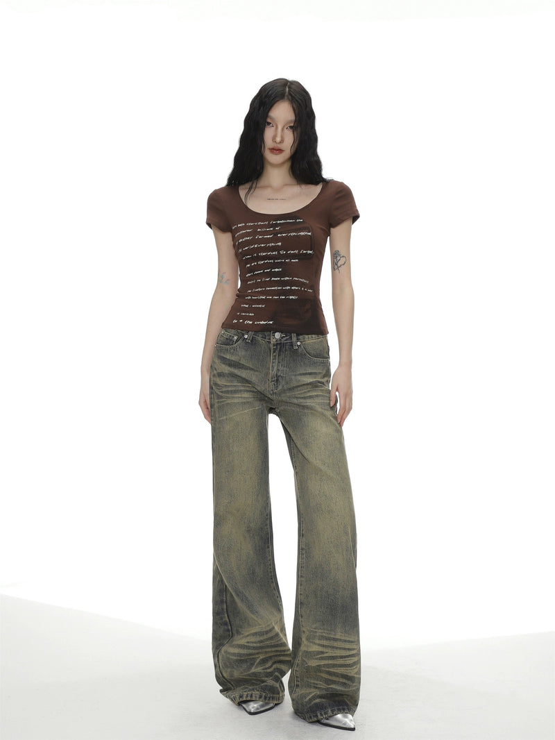 Text and Shadow Print Short Sleeve T-shirt