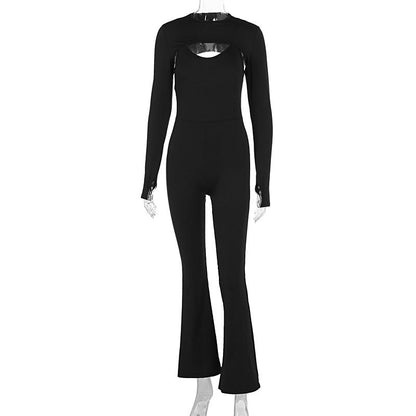 Spring Color Long Sleeve Tight Braces Hip Lifting Jumpsuit Two Piece Set