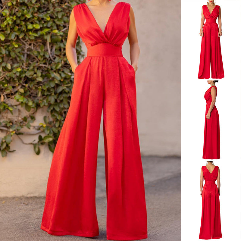 Clothing Summer Slim High Waist Color Jumpsuit