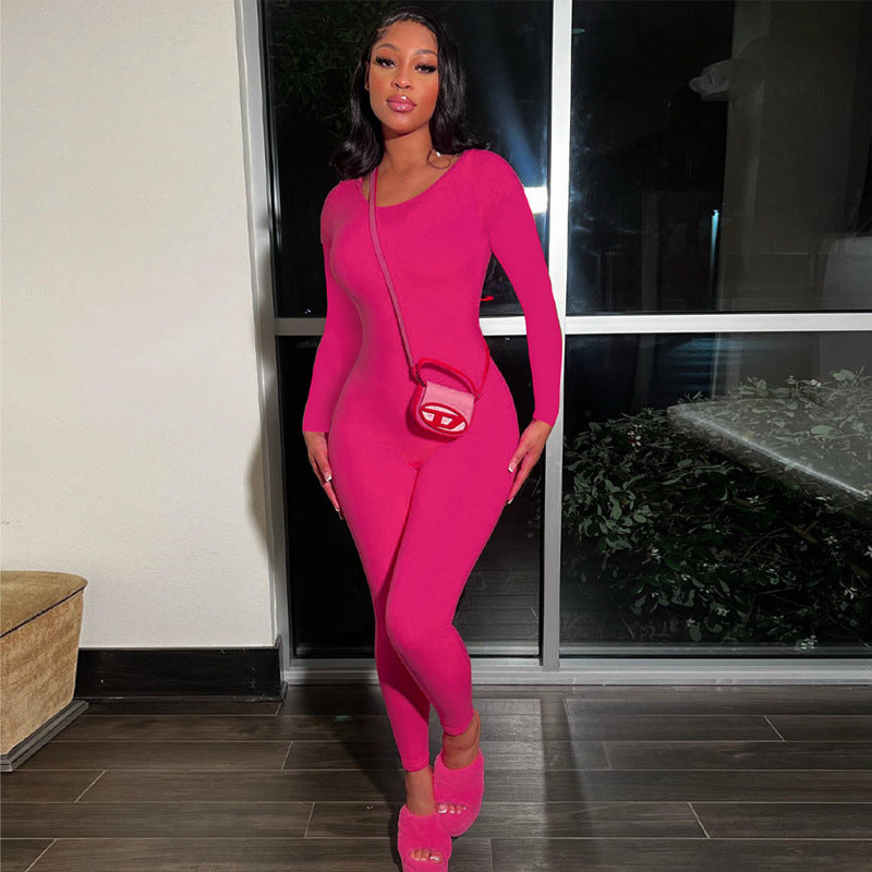 Backless Color Long Sleeve Jumpsuit Fall Slim Fit Sports Bottoming Clothing