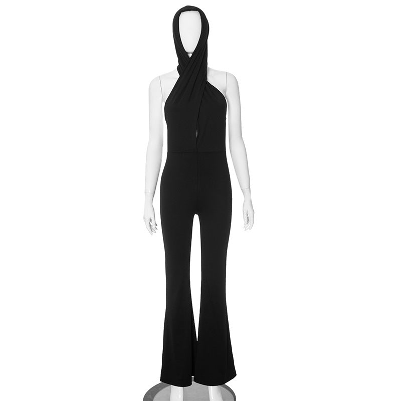 Black Backless Hooded Jumpsuit Clothing Design