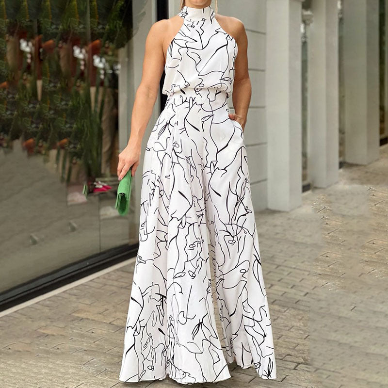 Summer Clothing High Waist Lace Up Sleeveless Halter Trousers Jumpsuit