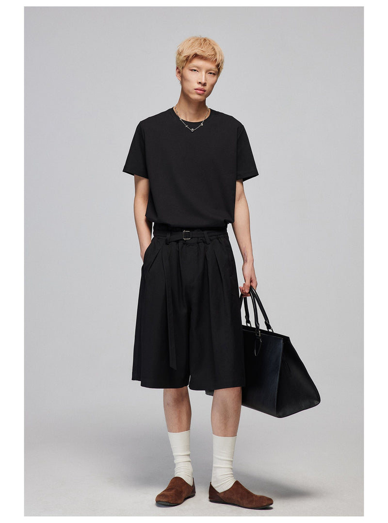 Pleated Bermuda Shorts With Belt