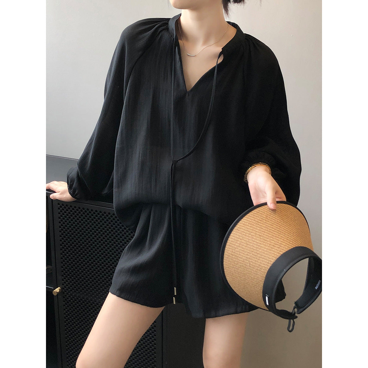 Summer Long Sleeve Shirt Wide Leg Shorts