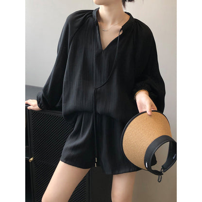 Summer Long Sleeve Shirt Wide Leg Shorts