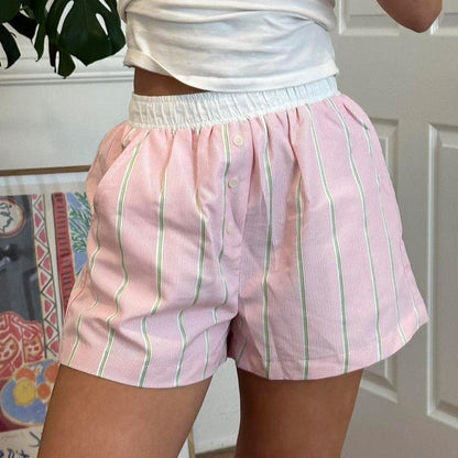 Loose Color Block Striped Shorts