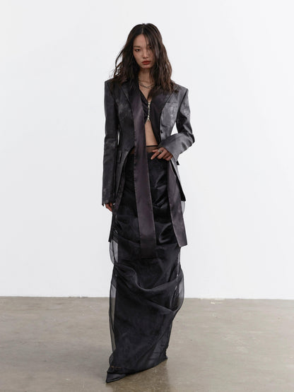 Jnylon Studio Two-piece Maxi Skirt Set - Black Sheer Overlay Dress With Underskirt