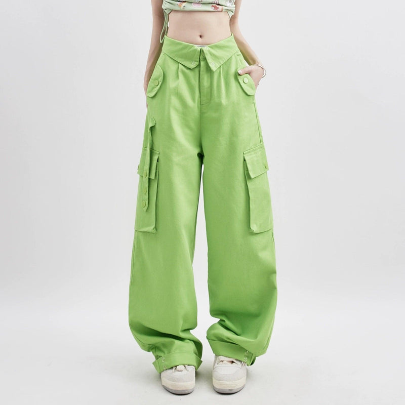 Rayohopp Ultra Wide-leg Cargo Pants - High-waisted Balloon Trousers With Multi-pocket Design (multiple Colors)